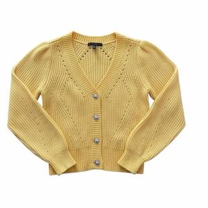 White House Black Market Yellow Bee Button Cardigan M Cottagecore